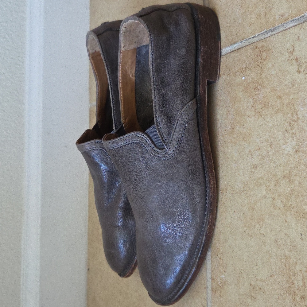 TRASK Ali Flat Gray Leather Loafers Italian Washed Sheepskin Sz 8 Minimalist - Picture 5 of 15